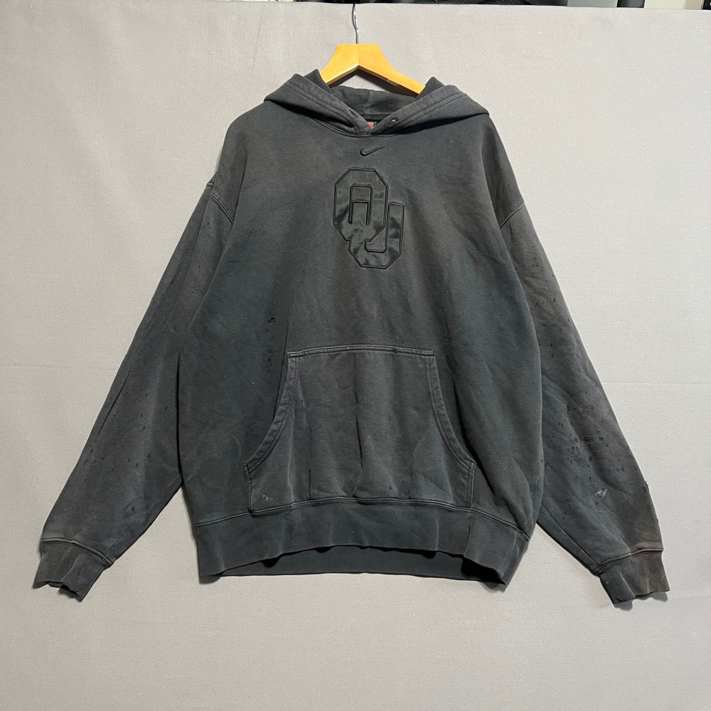Vintage Nike Team Oklahoma Sooners Hoodie Sun Faded Thrashed Black XL 27x28